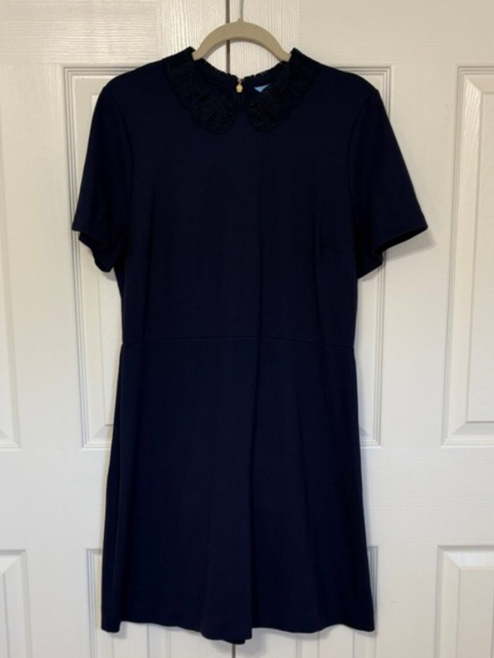 Draper James Navy Blue Lace Peter Pan Collar Ponte Knit Persley Dress Size Large - Picture 2 of 6